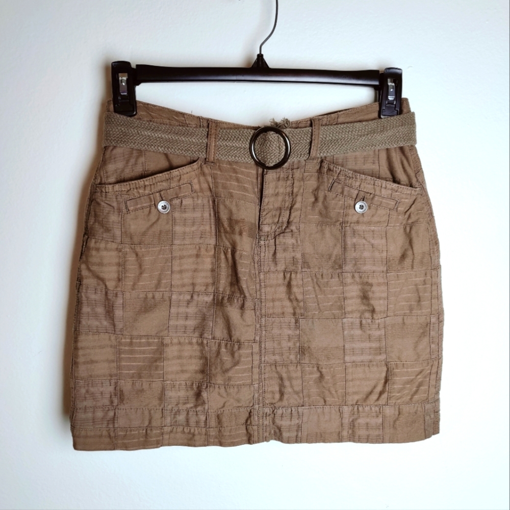 Sonoma Cotton Brown Patchwork Belted Utility Skirt Skirt, Size 6